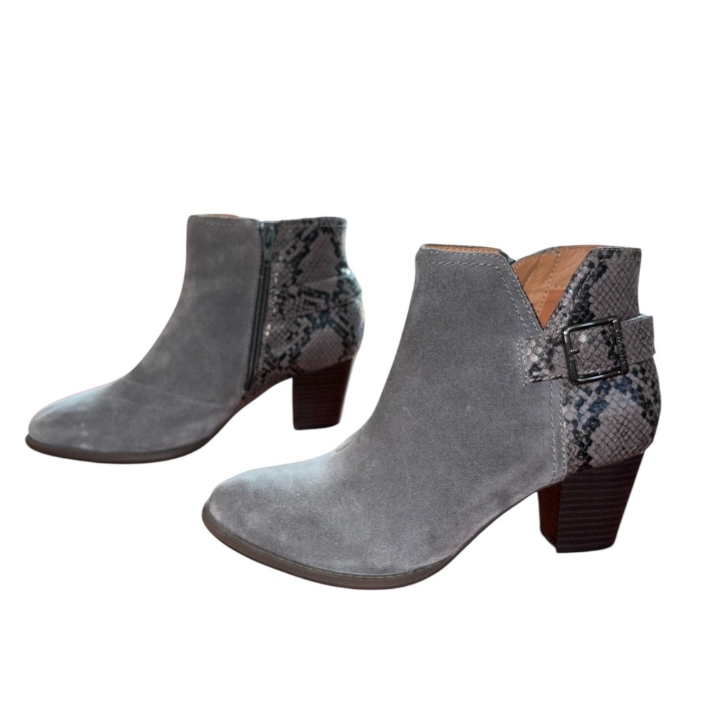 Vionic "Naomi Snake" Ankle Boots Grey Suede Snakeskin Accent Women's Size 7‎